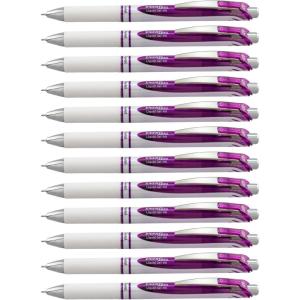 Pentel EnerGel RTX Pearl Retractable Liquid Gel Pen, (0.7mm) Medium Line, Needle Tip, Blue Ink, 12 pack (BLN77PW-C)(Violet)