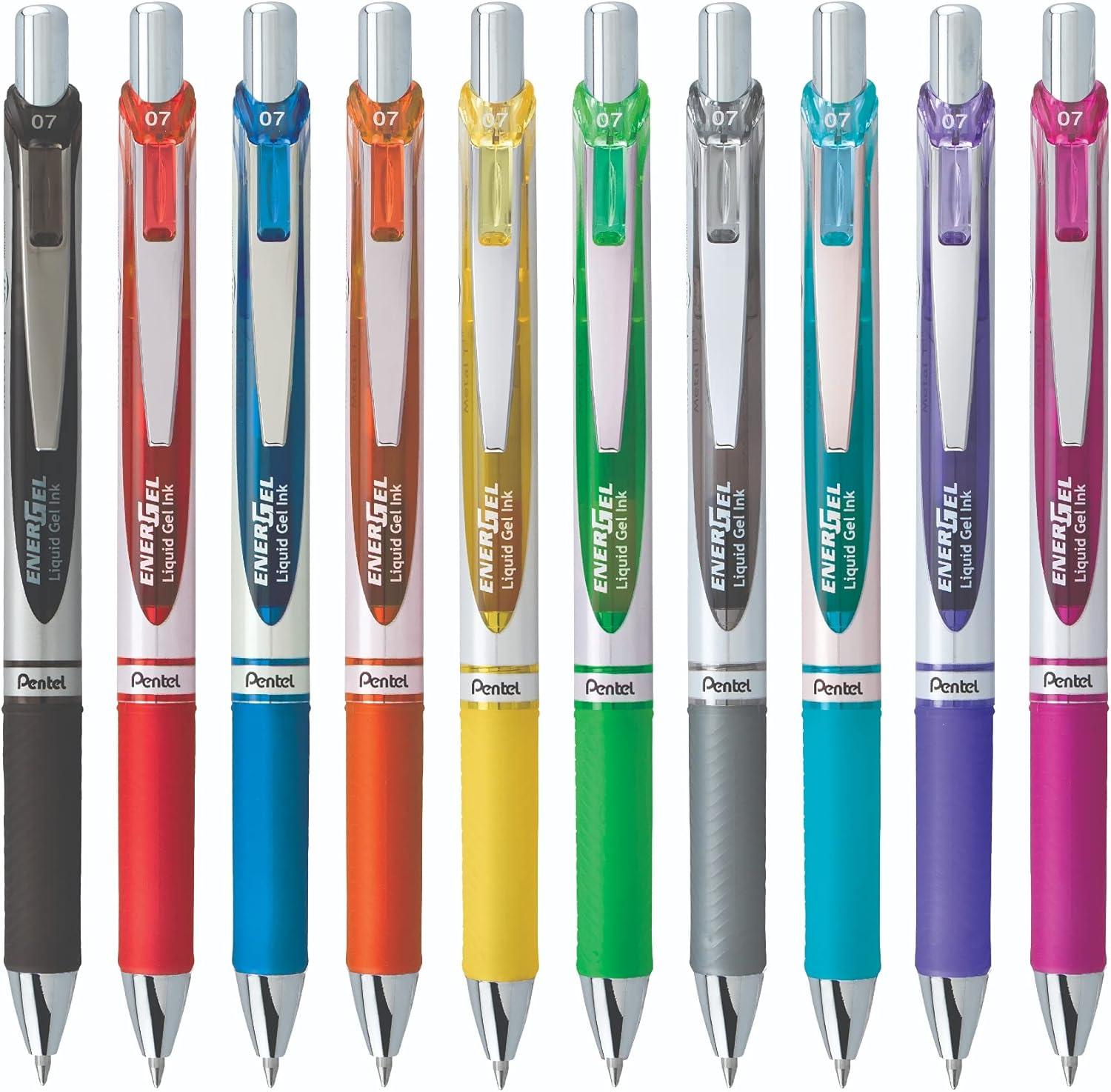 imagePentel Energel 07 mm Medium Point RTX Retractable Liquid Gel Ink Pen Metal Tip 10 Pack of New Assorted Ink Colors