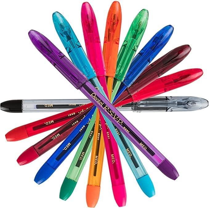 imagePentel Rsvp Pens Medium Point 10 mm  8 Assorted colors with LatexFree Rubber Grip for Comfortable Writing Pack of 16