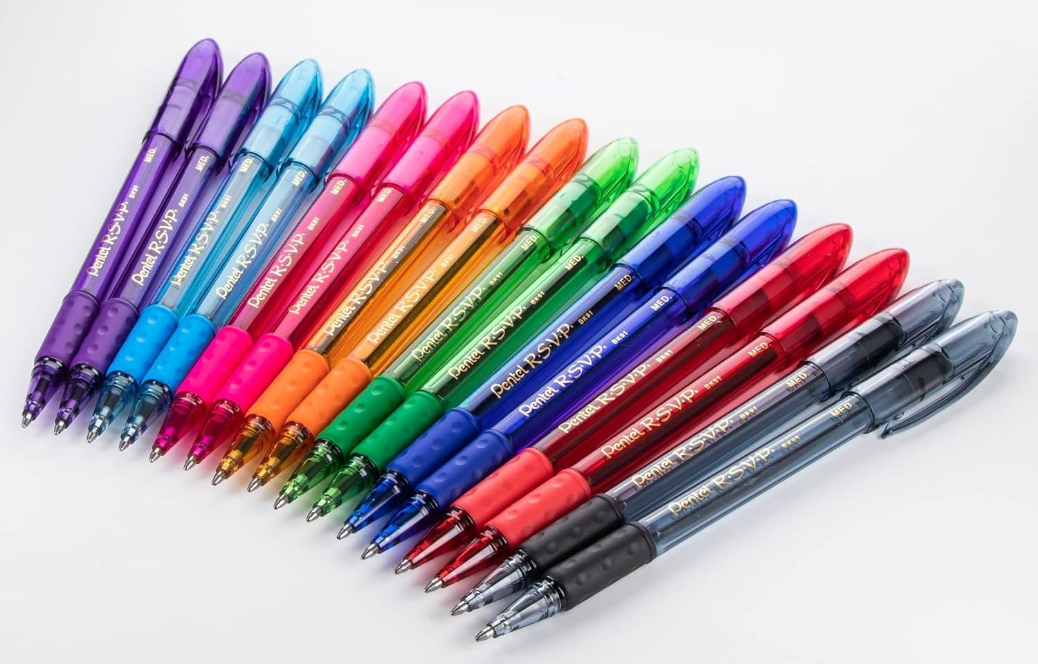 imagePentel Rsvp Pens Medium Point 10 mm  8 Assorted colors with LatexFree Rubber Grip for Comfortable Writing Pack of 16