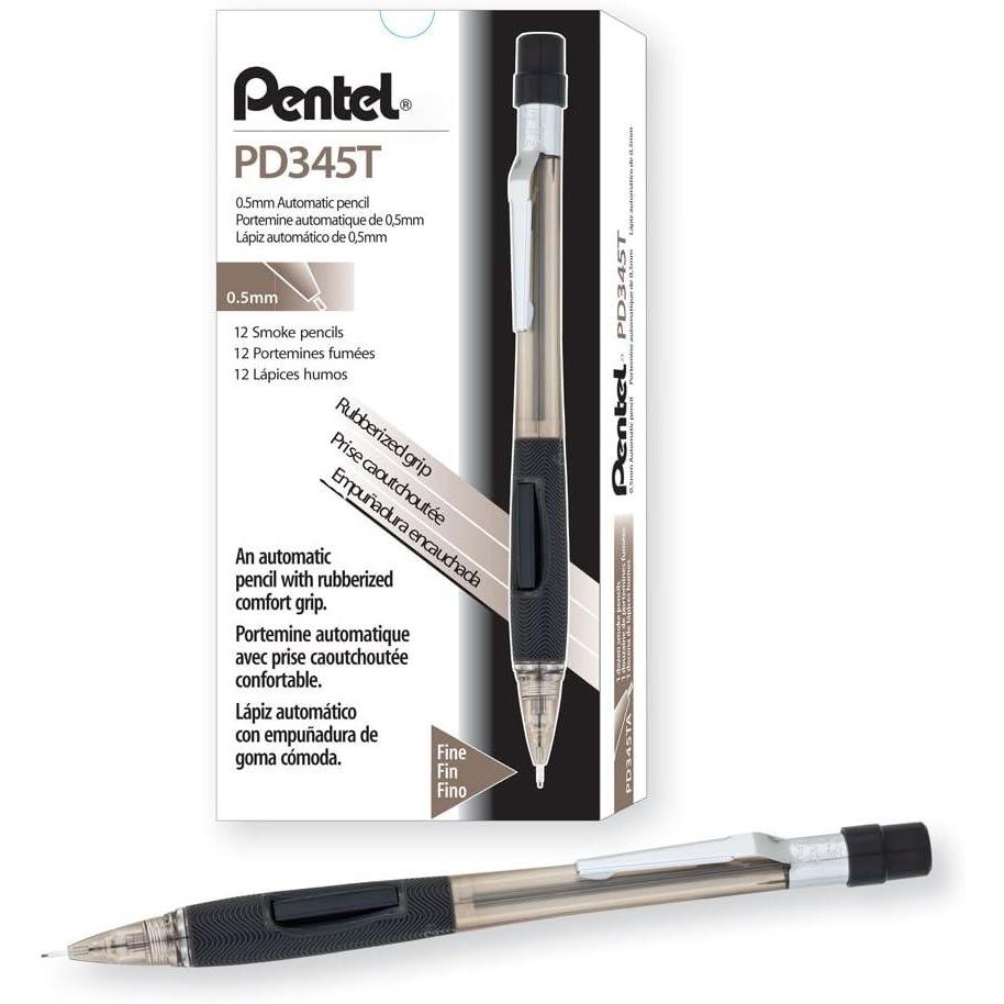 imagePentel Quicker Clicker Automatic Pencil 07mm Lead Size Transparent Blue Barrel Box of 12 PD347TCBlack Barrel