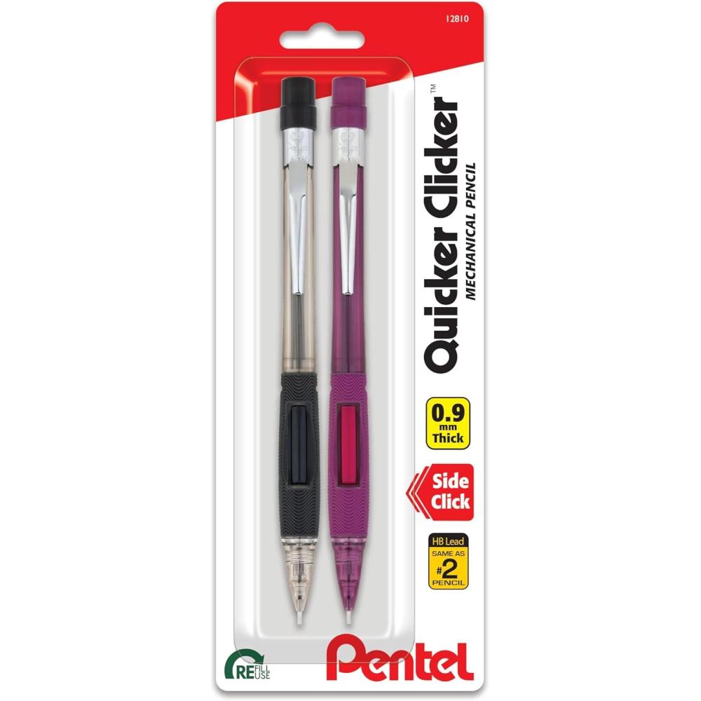 imagePentel Quicker Clicker Automatic Pencil 09mm Assorted Barrel Colors Color May Vary 2 Pack PD349BP2K6