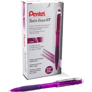 Pentel QE207A Twist-Erase GT Pencils, 0.7 mm, Black(Violet)