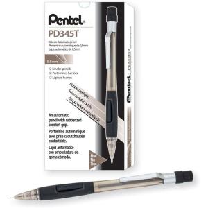 Pentel Quicker Clicker Automatic Pencil, 0.7mm Lead Size, Transparent Blue Barrel, Box of 12 (PD347TC)(Black Barrel)