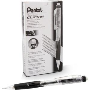 Pentel Twist Erase CLICK Mechanical Pencil, Pack of 12, (0.5mm), Clear Barrel, Black Grip, Box of 12 (PD275TA)