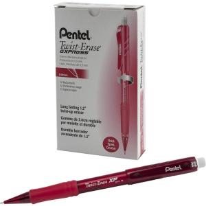 Pentel Twist-Erase EXPRESS Mechanical Pencil 0.9mm, Red Barrel, Box of 12 (QE419B)