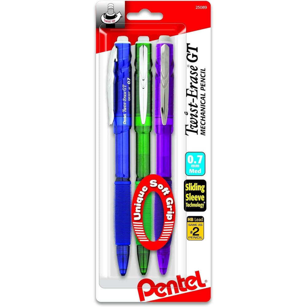 imagePentel TwistErase GT 07mm Mechanical Pencil Assorted Barrel Colors Color May Vary Pack of 3 QE207BP3M