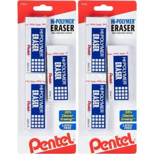 Pentel Hi-polymer Block Eraser, Large, 3 Pack, White (ZEH10BP3-K6)(3 Pack- Pack of 2)