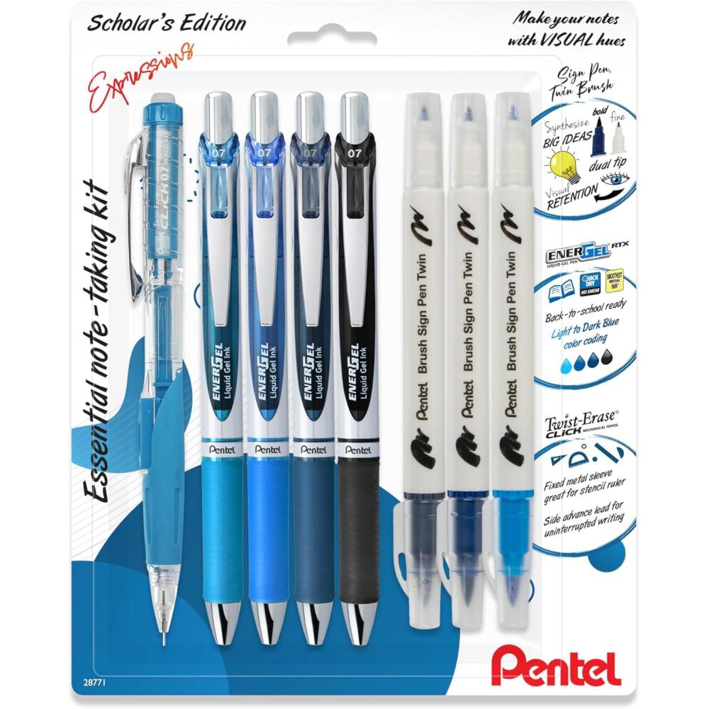 imagePentel Expressions NoteTaking Kit Includes EnerGel RTX Gel Pens 07mm Assorted Ink Colors TwistErase Click Mechanical Pencil 07mm Sign Pen Twin Markers Assorted Colors BL77XLBNBP8M