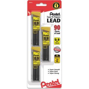 Pentel® Super Hi-Polymer® Leads, 0.9 mm, HB, 30 Leads Per Tube, Pack Of 3 Tubes