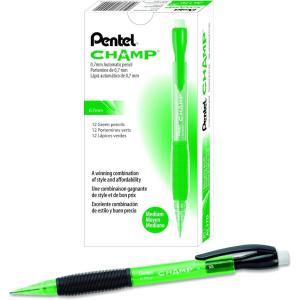 Pentel AL17C Champ Mechanical Pencil, 0.7 mm, Blue Barrel, Dozen(Green)