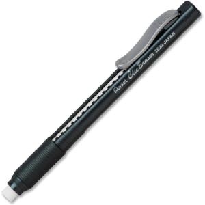 Pentel Clic Eraser, Retractable, Pocket Clip, Rubber Grip, Black Barrel (PENZE22A)(1 Count (Pack of 1))