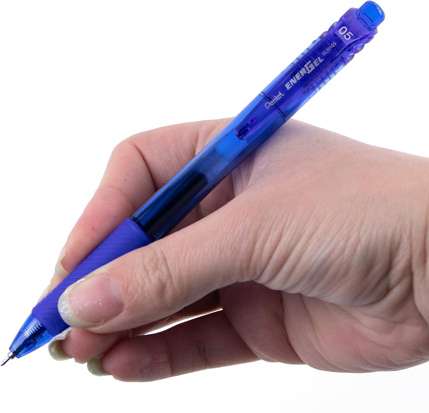 imagePentel BLN105C EnerGelX Retractable Roller Gel Pen 5mm Blue BarrelInk Dozen