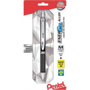 Pentel® EnerGel™ Alloy RT Gel Pen, Medium Point, 0.7 mm, Black Barrel, Black Ink