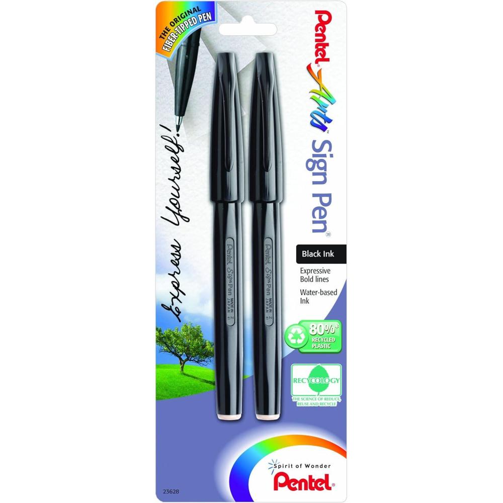 imagePentel Felt Tip Sign Pen Set of 12 Assorted Colors S52012Black