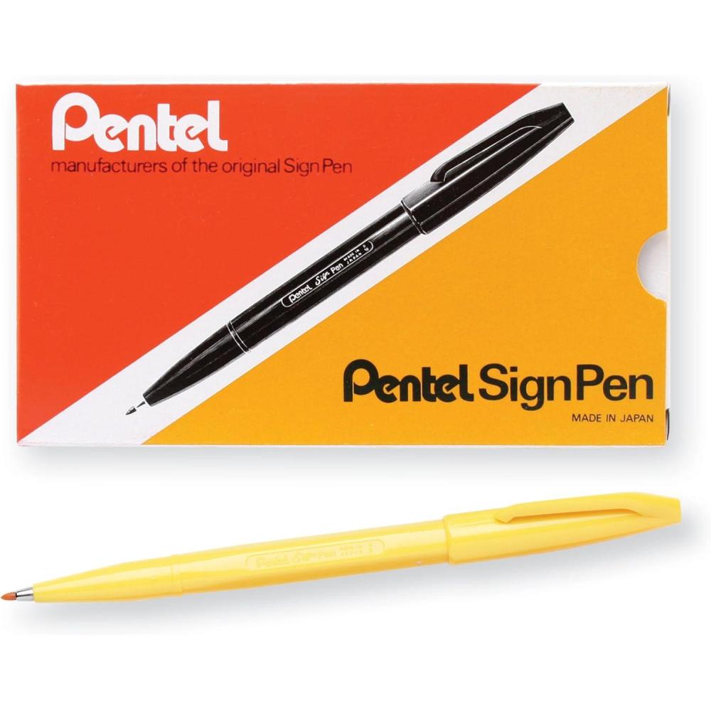 imagePentel Felt Tip Sign Pen Set of 12 Assorted Colors S52012Yellow