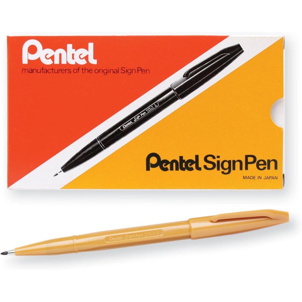 imagePentel Felt Tip Sign Pen Set of 12 Assorted Colors S52012Yellow Ochre