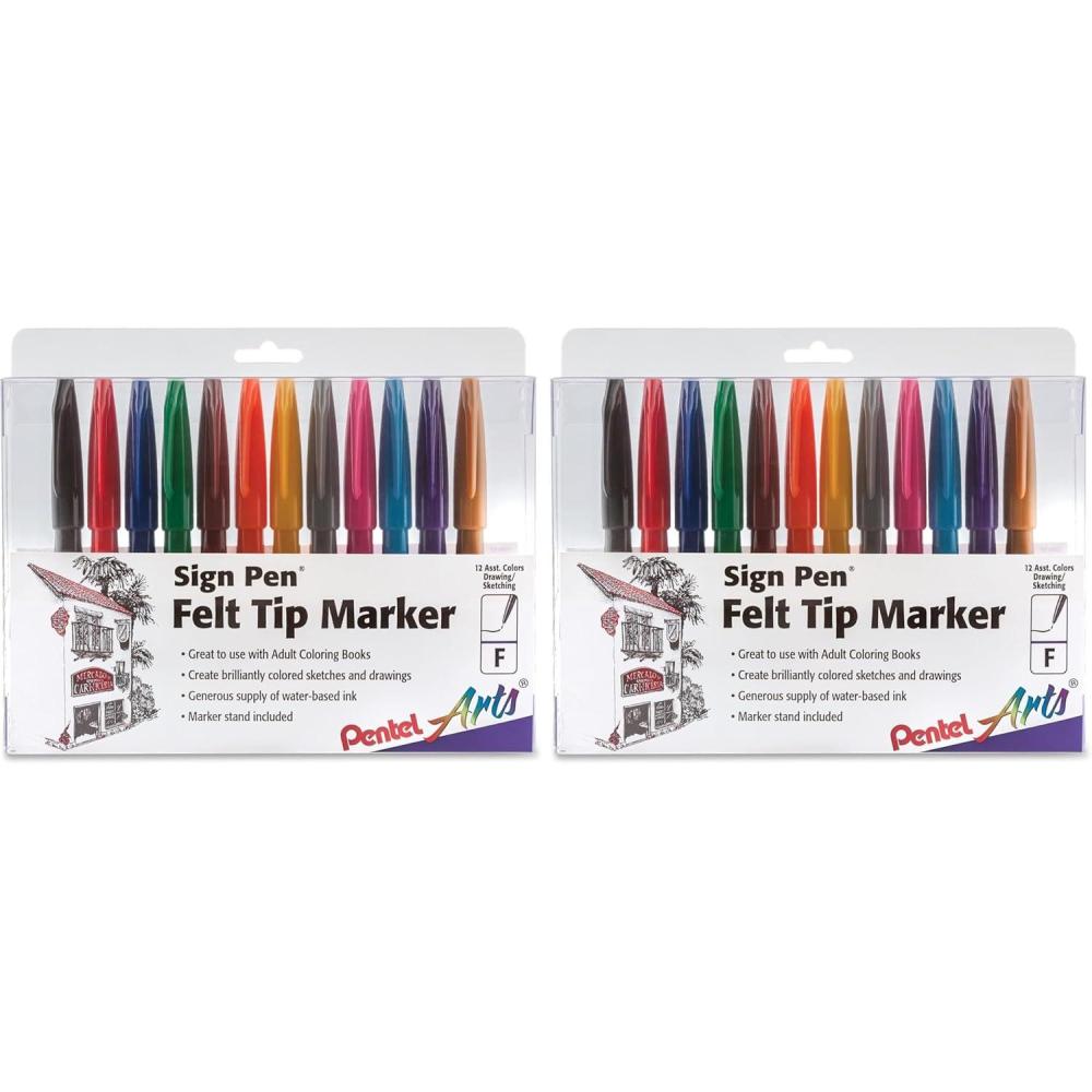 imagePentel Felt Tip Sign Pen Set of 12 Assorted Colors S52012assorted