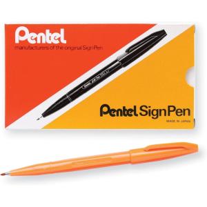 Pentel Felt Tip Sign Pen, Set of 12 Assorted Colors (S520-12)(Orange)
