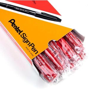 Pentel Felt Tip Sign Pen, Set of 12 Assorted Colors (S520-12)(Red)