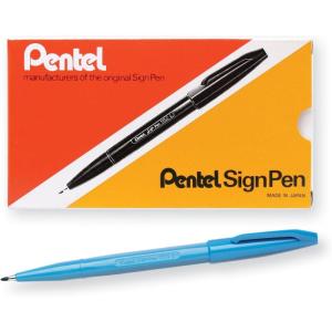 Pentel Felt Tip Sign Pen, Set of 12 Assorted Colors (S520-12)(Sky Blue)