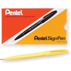 Pentel Felt Tip Sign Pen, Set of 12 Assorted Colors (S520-12)(Yellow)