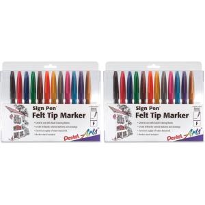 Pentel Felt Tip Sign Pen, Set of 12 Assorted Colors (S520-12)(assorted)