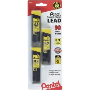 Pentel® Super Hi-Polymer® Leads, 0.9 mm, HB, 30 Leads Per Tube (Pack of 6, 18 Count Total)