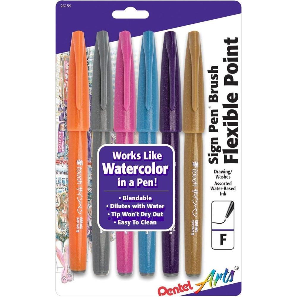 imagePentel Arts Sign Pen Brush Tip Assorted Colors 12 Pack Box SES15C2PC12Assorted 1