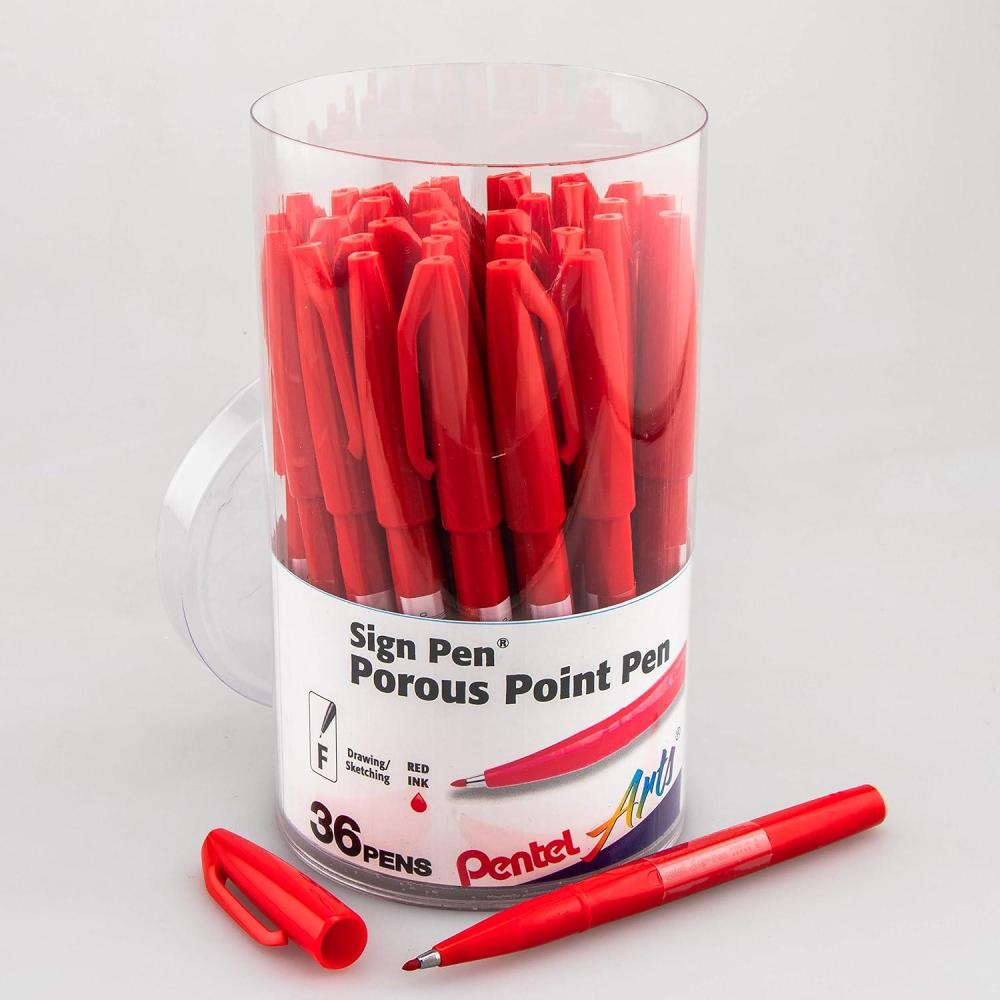 imagePentel Arts Sign Pen Fibertipped Red Ink 36pk Canister S520PC36BBlue