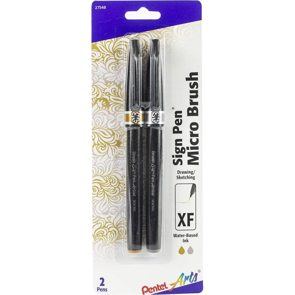 imagePentel Arts Sign Pen Micro Brush Tip Assorted Colors ABCDEFGNPSVY 12PK Plastic Box SESF30CPC122 Count Pack of 1