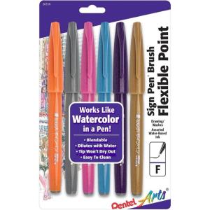 Pentel Arts Sign Pen Brush Tip, Assorted Colors, 12 Pack Box (SES15C2PC12)(Assorted 1)