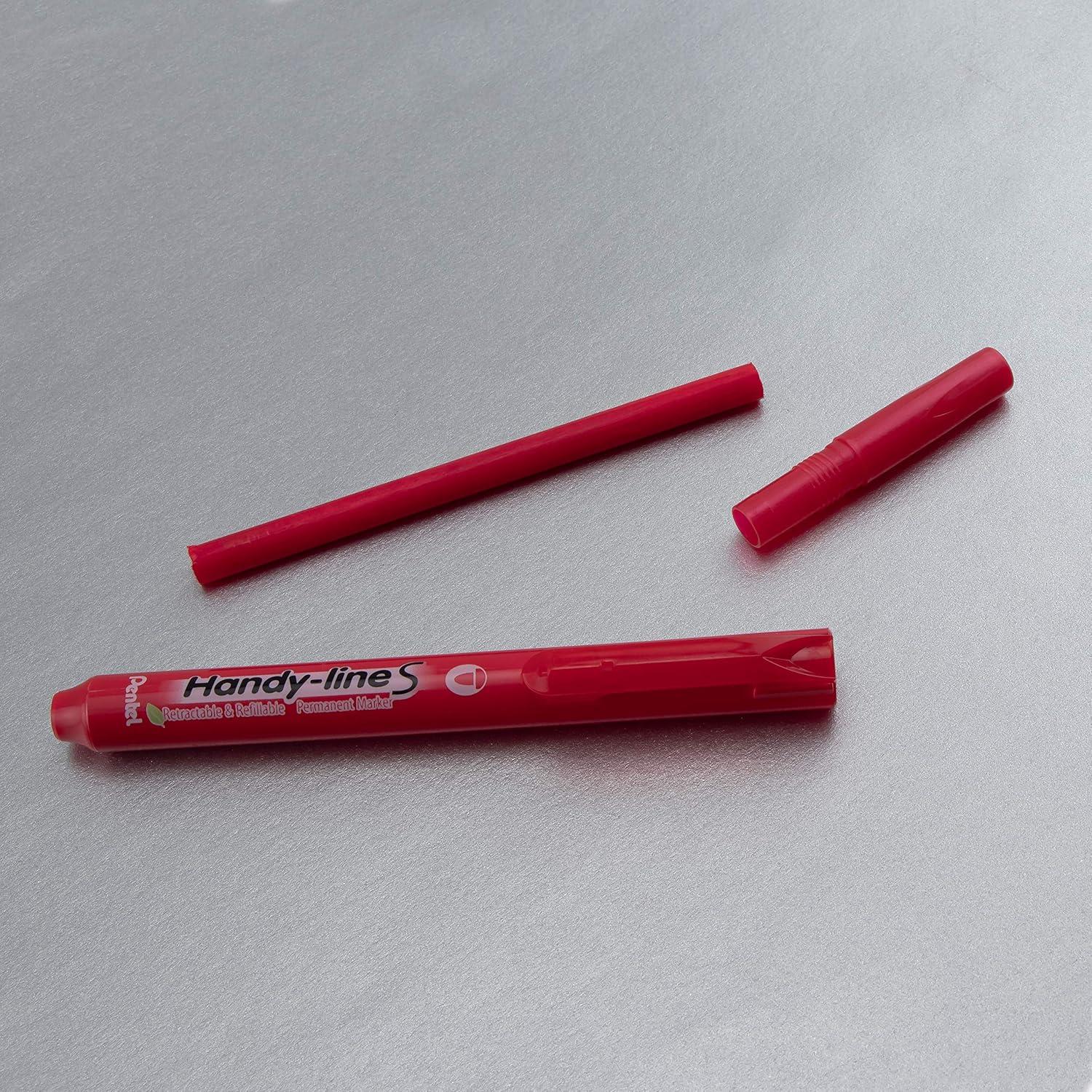 image:imagePentel Handyline S Retractable and Refillable Permanent Marker Bullet Tip Black Barrel Black Ink Box of 12 NXS15ARed