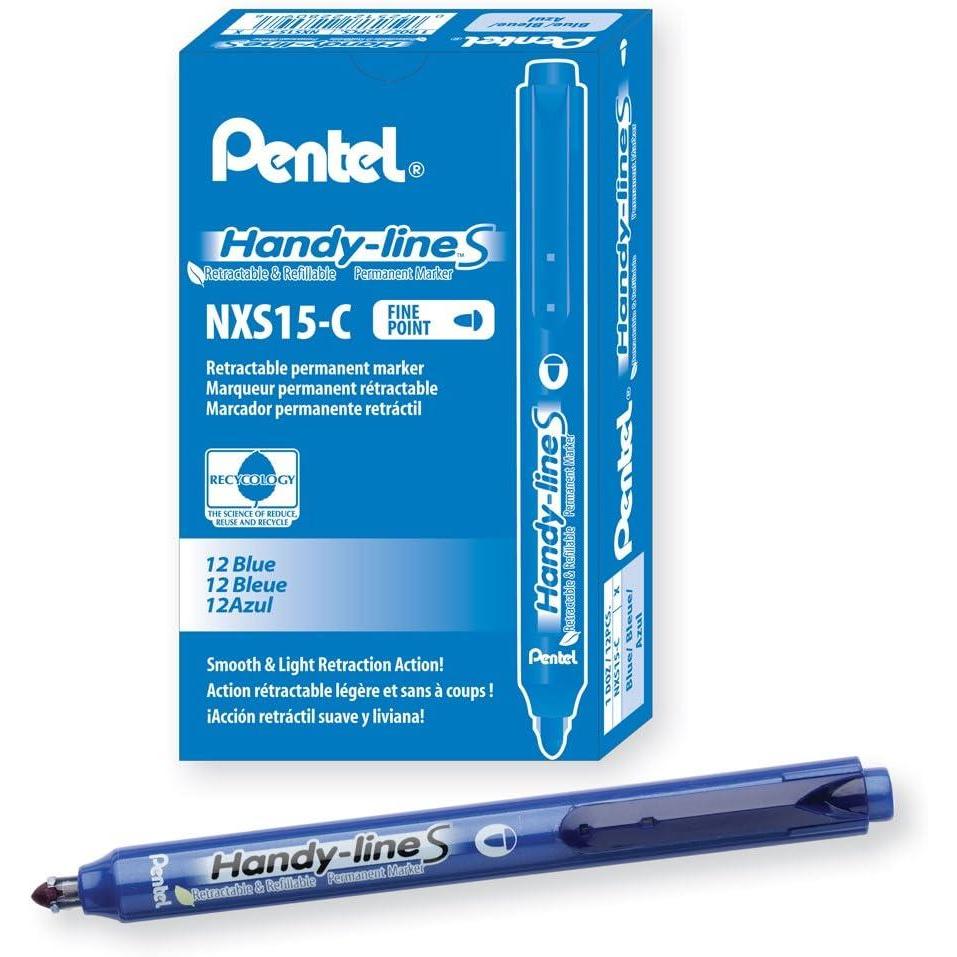 image:imagePentel Handyline S Retractable and Refillable Permanent Marker Bullet Tip Black Barrel Black Ink Box of 12 NXS15ABlue