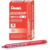 Pentel Handy-line S Retractable and Refillable Permanent Marker, Bullet Tip, Black Barrel, Black Ink, Box of 12 (NXS15-A)(Red)