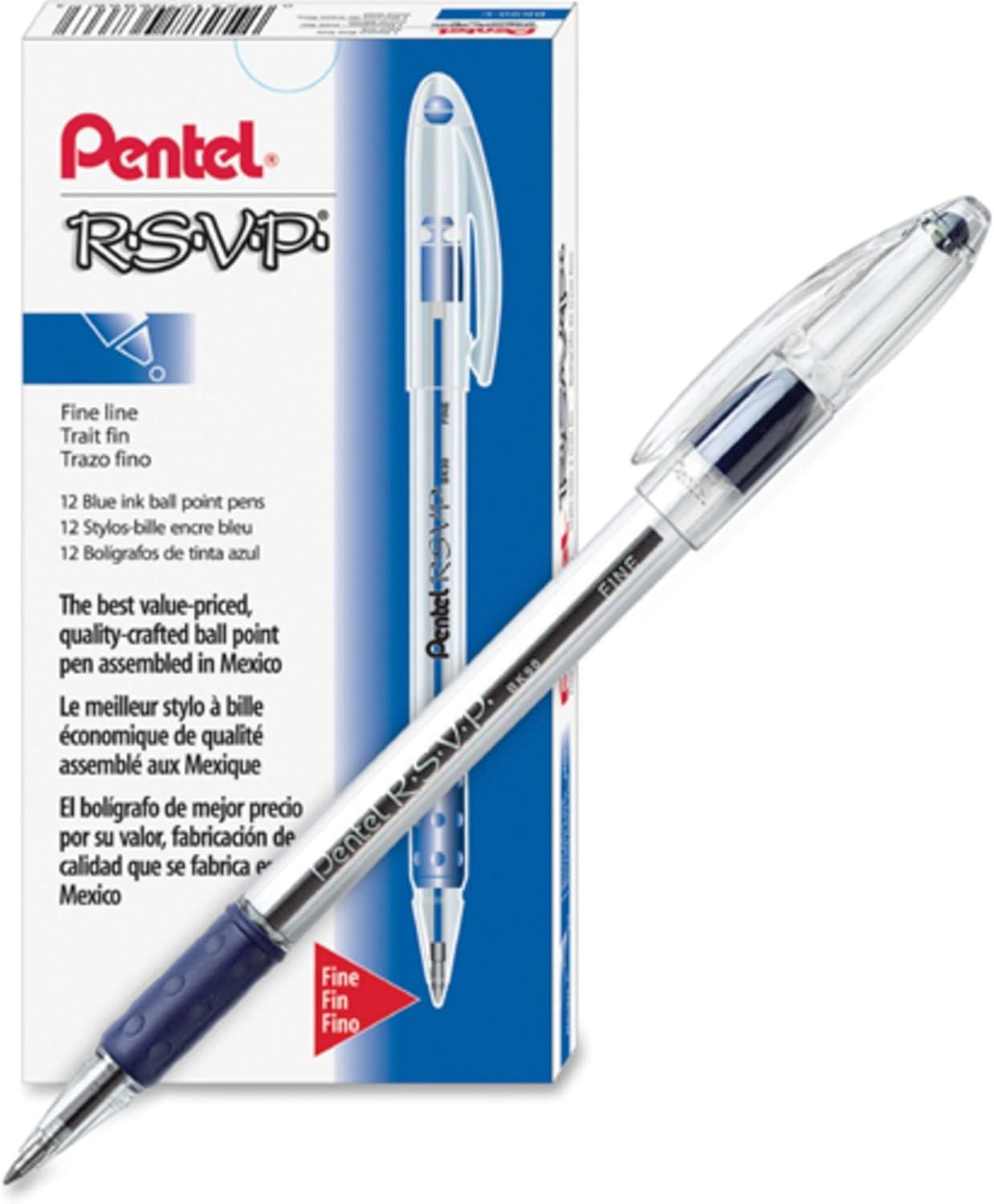 image:imagePentel RSVP Ballpoint Stick Pen Blue Ink Fine Point Dozen DZ PENBK90C