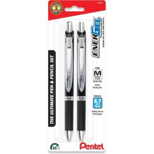 Pentel EnerGel RTX Gel Pen and EnerGize Mechanical Pencil Set, (0.7mm), Black Barrel, Black Ink, HB Lead (BLPL77XBP2A)