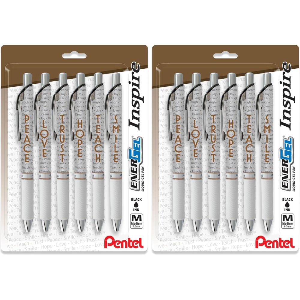image:imagePentel EnerGel Retractable Liquid Gel Pen Inspire Collection 07mm Metal Tip Medium Line Black Ink Pack of 6 Pens BL77INSPBP6M6 Count Pack of 2