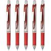 Pentel Energel Retractable Ballpoint Pen(BLN75Z-B), Extra Fine Point 0.5mm Needle Tip, Red Ink, Silver Body, Value Set of 5