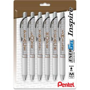Pentel EnerGel Retractable Liquid Gel Pen, Inspire Collection, 0.7mm, Metal Tip, Medium Line, Black Ink, Pack of 6 Pens (BL77INSPBP6M)(6 Count (Pack of 1))