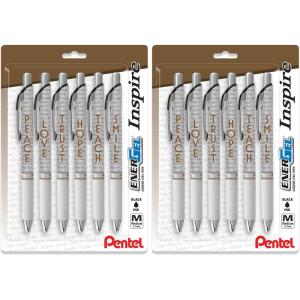 Pentel EnerGel Retractable Liquid Gel Pen, Inspire Collection, 0.7mm, Metal Tip, Medium Line, Black Ink, Pack of 6 Pens (BL77INSPBP6M)(6 Count (Pack of 2))