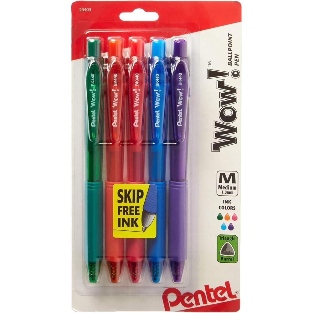 image:imagePentel WOW Colors Retractable Ballpoint Pens Medium Line Assorted Ink 5 Pack BK440CRBP5M5 Count Pack of 1