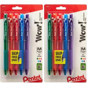 Pentel WOW! Colors Retractable Ballpoint Pens, Medium Line, Assorted Ink, 5 Pack (BK440CRBP5M)(5 Count (Pack of 2))