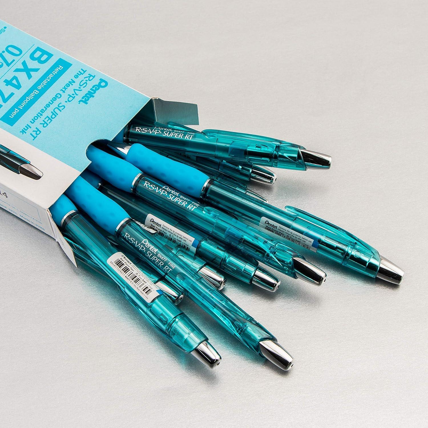 image:imagePentel RSVP Super RT Ballpoint Pen 07mm Fine Line Sky Blue Ink BX477S