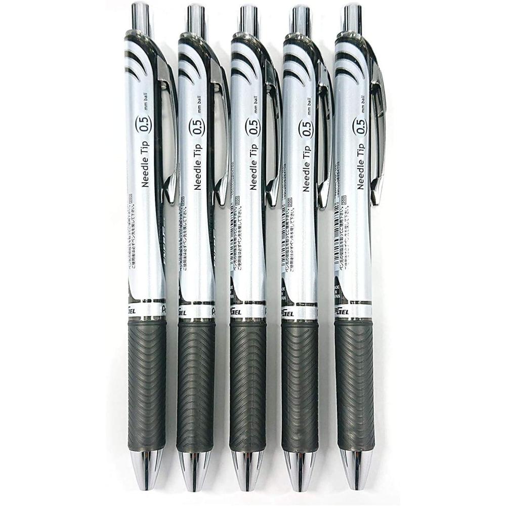image:imagePentel EnerGel Deluxe RTX Retractable Liquid Gel Pen05mm Fine Line Needle Tip Black InkValue set of 5