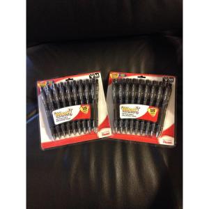 2 PACK Pentel Retractable Ballpoint Pens Medium Black Ink 18 Pack EACH
