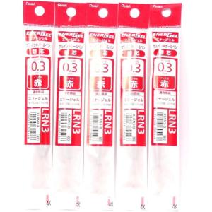 Pentel 0.3mm Red Ink Refill (XLRN3-B), for EnerGel Retract Ballpoint Pen(BLN73-B), × 5 Pack/total 5 pcs (Japan Import) [Komainu-Dou Original Package]