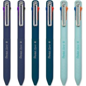 Pentel iZee 4 Colour Ballpoint Pen – Deep Blue, Deep Violet & Sky Blue Barrels – Multi Ink – Pack of 6