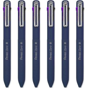 Pentel iZee 4 Colour Ballpoint Pen – Deep Violet Barrel – Multi Ink – Black, Violet, Blue & Green Ink – Pack of 6