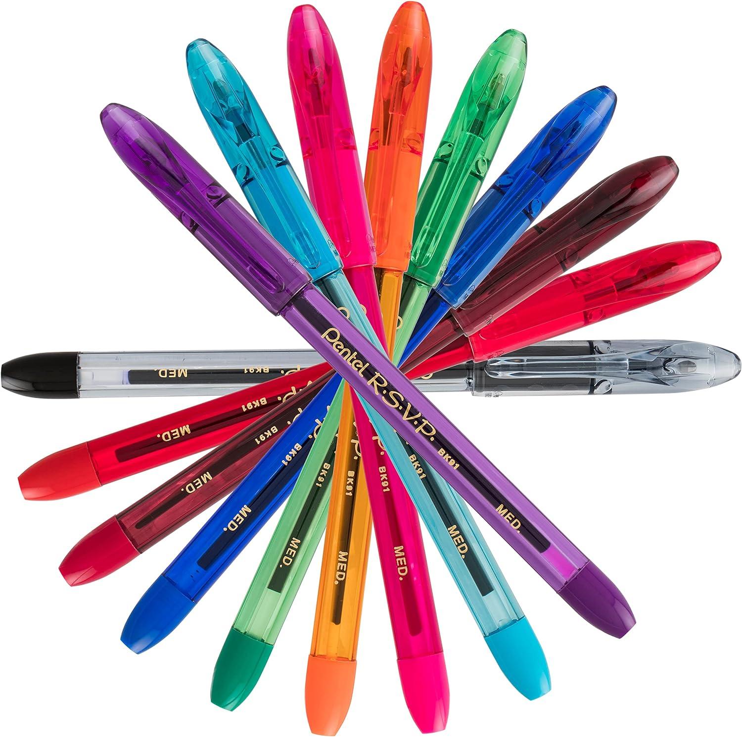 image:imagePentel RSVP Ballpoint Pen Medium Point Assorted Ink Colors 8 Pack BK91CRBP8M